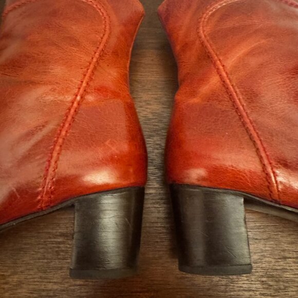 Genuine Leather Women Ankle Boots Size 9 Brandy Square Toe Zipper Block 2" Heel - Picture 12 of 16